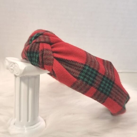 RED GREEN BLACK PLAID CHRISTMAS HEADBAND - Picture 1 of 5